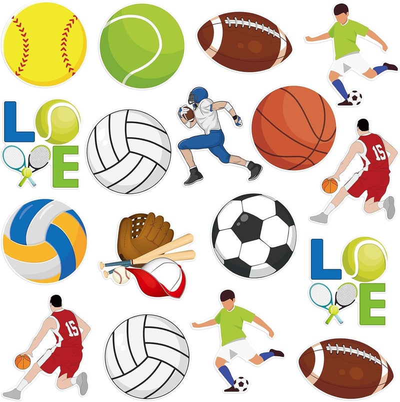 Machomby 48Pcs Sports Ball Cutouts for Bulletin Board Decorations, Funny Basketball Football Volleyball Cutouts Sports Paper Cut-Outs for Sport Theme Birthday Party Home Classroom Chalkboard Wall Decor - Image 1